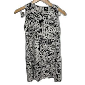 Anne Klein Linen Mini Dress Vacation Resort Palm Leaf Print Black White sz Small